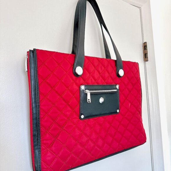 KNOMO MARINA TOTE BAG - RED AND BLACK EXPANDABLE LAPTOP 18" LARGE - Picture 2 of 14